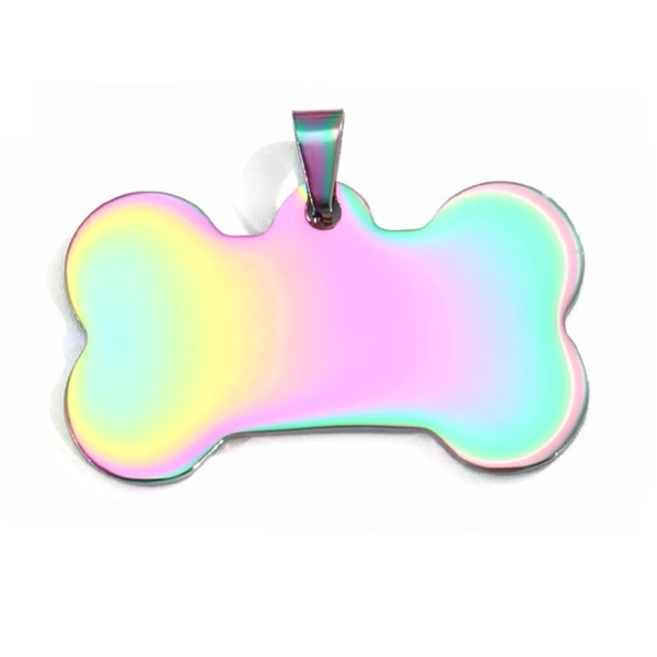 PET.kiwi Stainless Steel Id Tag- Rainbow Bone