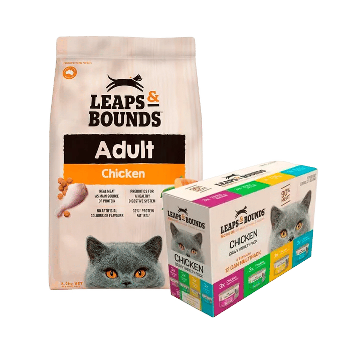 Leaps & Bounds Cat Chicken 3.2kg Dry & Wet Gravy Variety Bundle