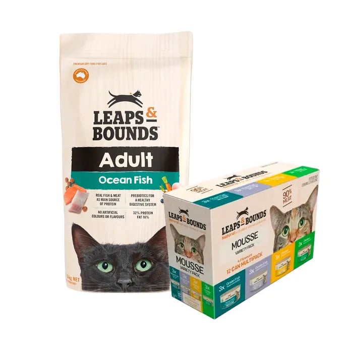 Leaps & Bounds Cat Ocean Fish 1.5kg Dry & Wet Mousse Bundle
