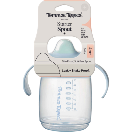 Tommee Tippee Starter Spout Cup, 240ml, No Spill Toddler Training Cup For 4 Months+, With Easy-Hold Handles And Bite-Proof Spout, Assorted Colours, 1