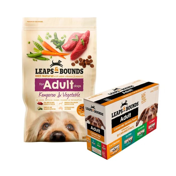Leaps & Bounds Dog Kangaroo And Vege 3.2kg Dry & Wet Variety Bundle