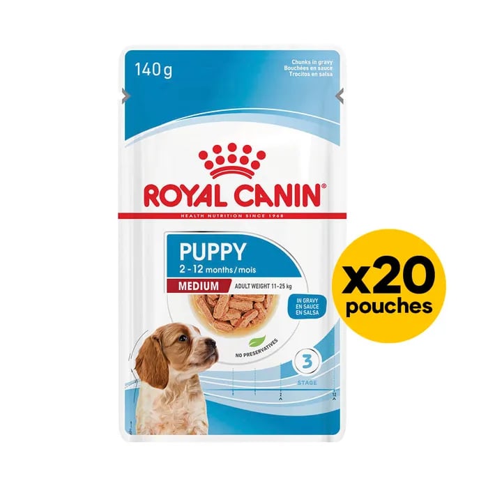 Royal Canin Puppy Medium 140g Gravy Wet Bundle