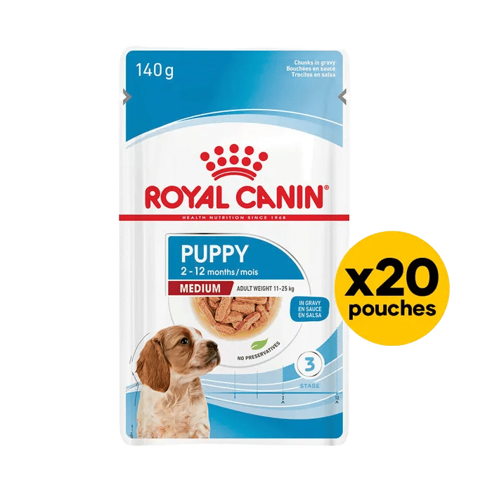 Royal Canin Puppy Medium 140g Gravy Wet Bundle