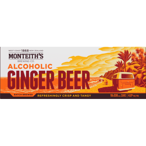 Monteiths Beer Ginger Beer Can 330ml 10 Pack