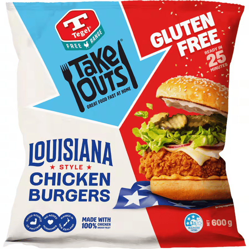 Tegel Take Outs Louisiana Burgers Gluten Free