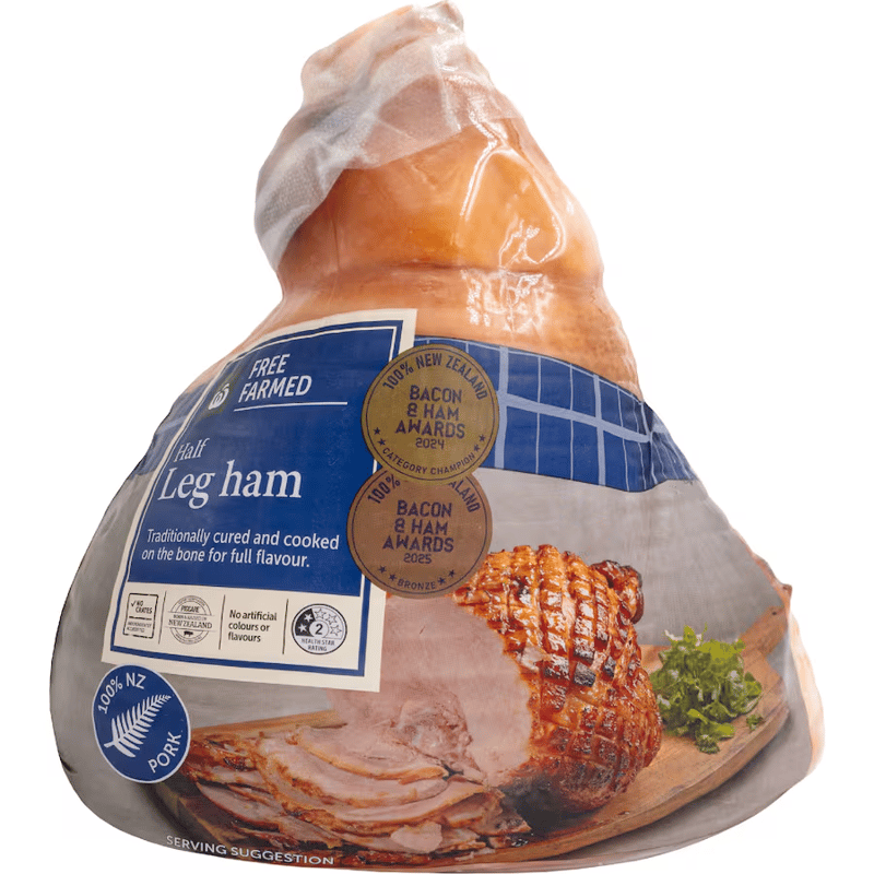 Woolworths NZ Free Farmed Half Leg Ham Cooked On The Bone