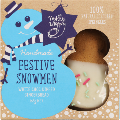 Molly Woppy Gingerbread Festive Snowman White Choc Dipped 165g