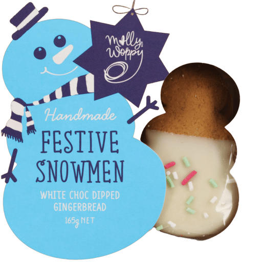 Molly Woppy Gingerbread Festive Snowman White Choc Dipped 165g