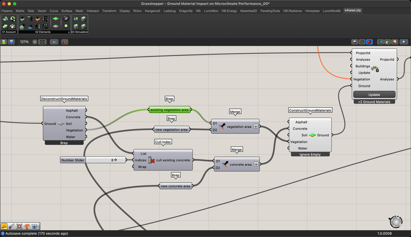 Merge component combining existing and new ground materials