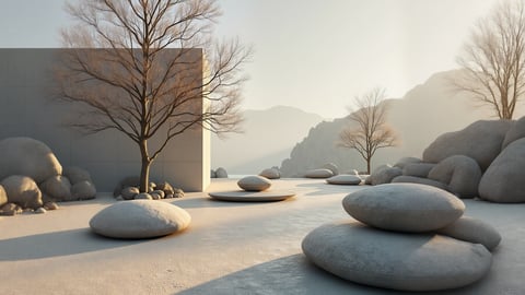 Japanese Zen Garden with Raked Sand and Stones Desktop Preview