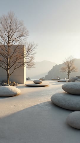 Japanese Zen Garden with Raked Sand and Stones Mobile Preview