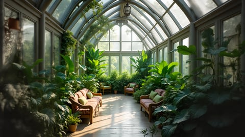 Bright and Airy Greenhouse Filled with Lush Exotic Plants Desktop Preview