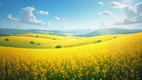 Bright Yellow Canola Field Under Blue Sky Desktop Preview