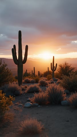 Cactus at Sunset in the Desert Mobile Preview