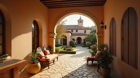 Sun-Drenched Courtyard in a Spanish Hacienda Desktop Preview