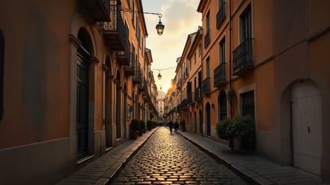 A Charming Cobblestone Street in a Historic European Town Desktop Preview