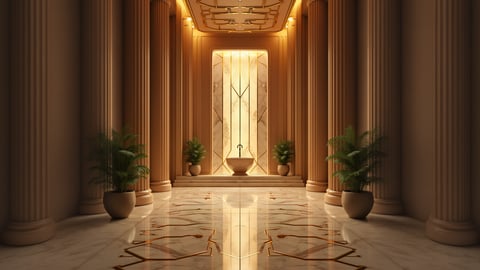 A Clean White and Gold Art Deco Lobby Desktop Preview