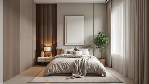 A Clean White Room with a Brightly Colored Modern Furniture Piece Desktop Preview