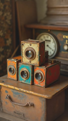 A Collection of Colorful Vintage Film Cameras Mobile Preview