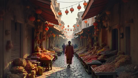 A Colorful and Bustling Market in Marrakech, Morocco Desktop Preview