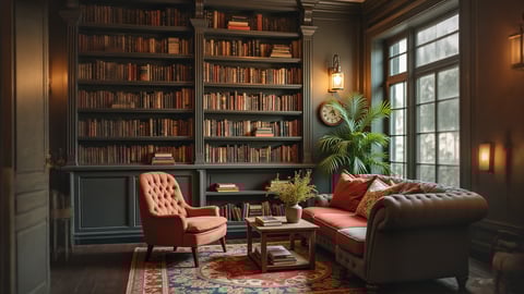 A Colorful and Organized Bookshelf with Books Desktop Preview