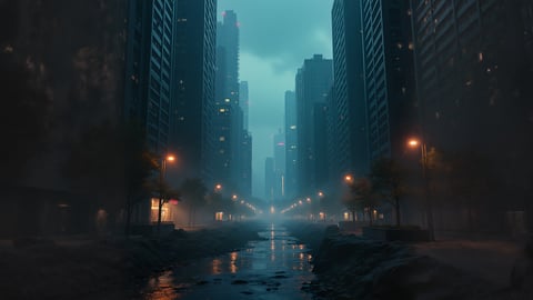 Dark and Moody Cyberpunk Anime City Wallpaper Desktop Preview