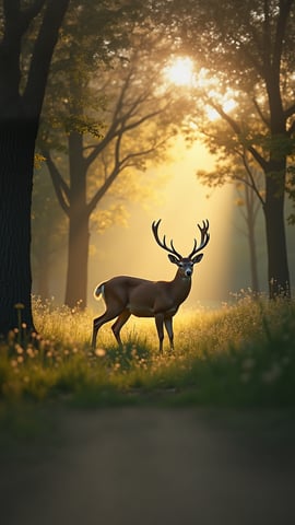 A Deer in a Sunlit Forest Mobile Preview