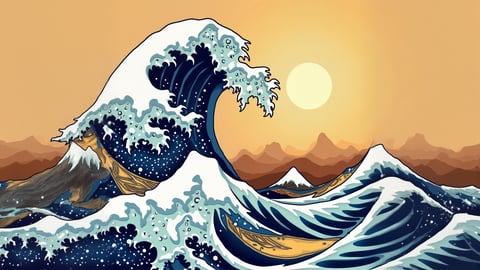 Digital Great Wave: Modern Palette Desktop Preview