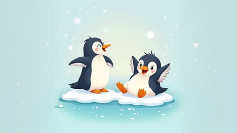 A Family of Cheerful Cartoon Penguins on a Bright Ice Floe Desktop Preview