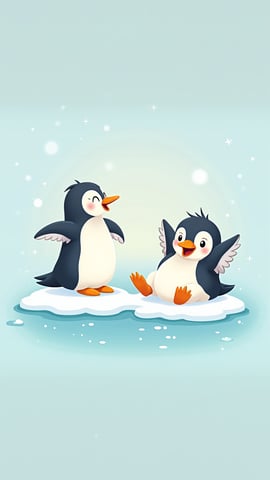 A Family of Cheerful Cartoon Penguins on a Bright Ice Floe Mobile Preview