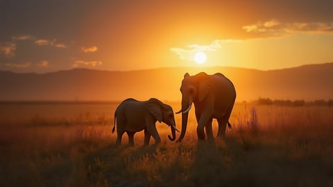 Elephant Family at Sunset Desktop Preview