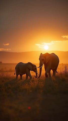 Elephant Family at Sunset Mobile Preview