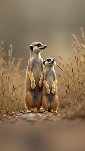 A Family of Meerkats Standing Guard Mobile Preview