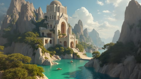 Fantastical Cliffside Library Desktop Preview