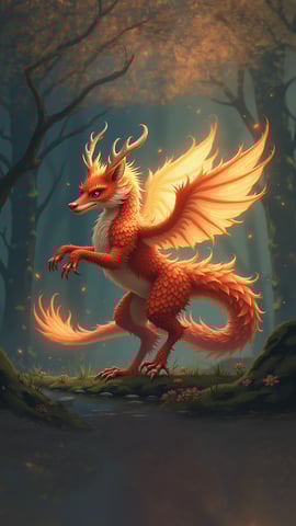 Fox-Bird Hybrid with Fiery Feathers Mobile Preview