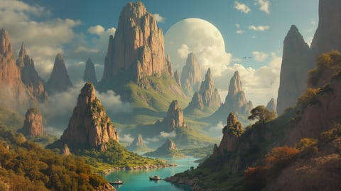 Fantasy Landscape with Floating Islands Desktop Preview