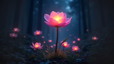 A Field of Bioluminescent Flowers in a Fantasy Forest Mobile Preview