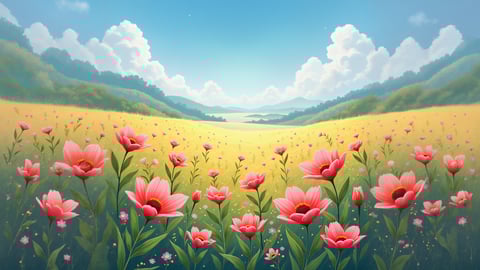 Field of Bright Pink Cosmos Flowers Under a Summer Sky Desktop Preview