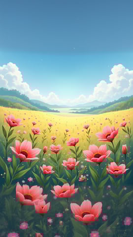 Field of Bright Pink Cosmos Flowers Under a Summer Sky Mobile Preview