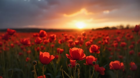 A Field of Poppies at Sunset Desktop Preview