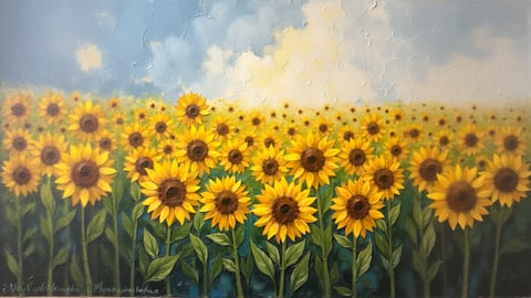 A Field of Sunflowers Facing a Bright Morning Sun Desktop Preview