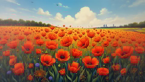 A Field of Vibrant Red Poppies Under a Clear Blue Sky Mobile Preview