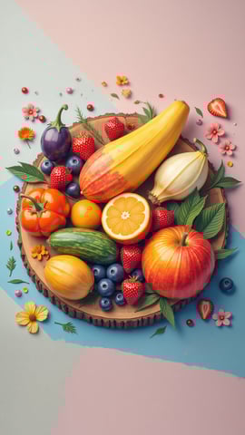 Bright and Colorful Fruits and Vegetables Flat Lay Mobile Preview