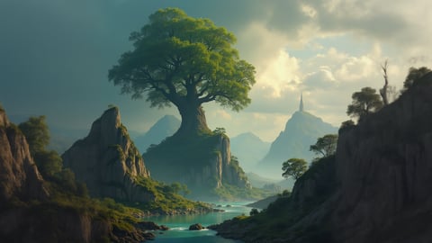 Floating Island with Ancient Tree Desktop Preview