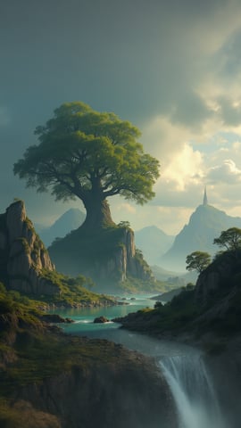 Floating Island with Ancient Tree Mobile Preview