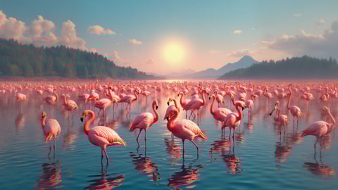 A Flock of Flamingos Creating a Pink Sea Desktop Preview