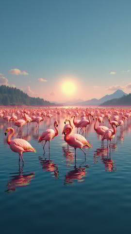 A Flock of Flamingos Creating a Pink Sea Mobile Preview