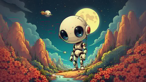 Friendly Glowing Robot Gardener Desktop Preview