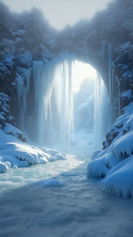 Frozen Waterfall Glistening Under Winter Sun Mobile Preview