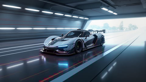 Sleek White Futuristic Racing Vehicle with Cyan Lights Desktop Preview